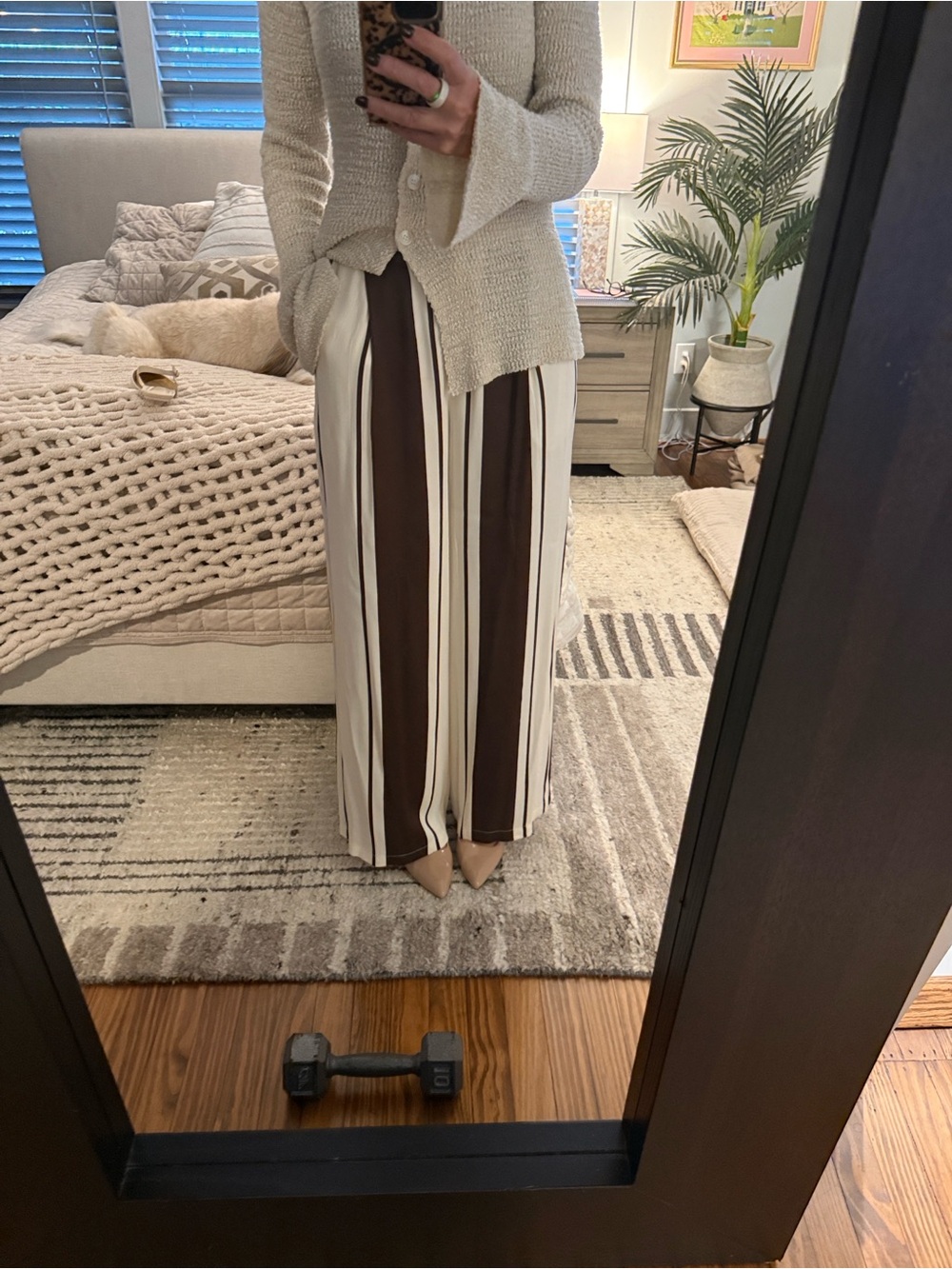 Lucy Paris Vertical Stripe Wide-Leg Pants in Brown & Cream